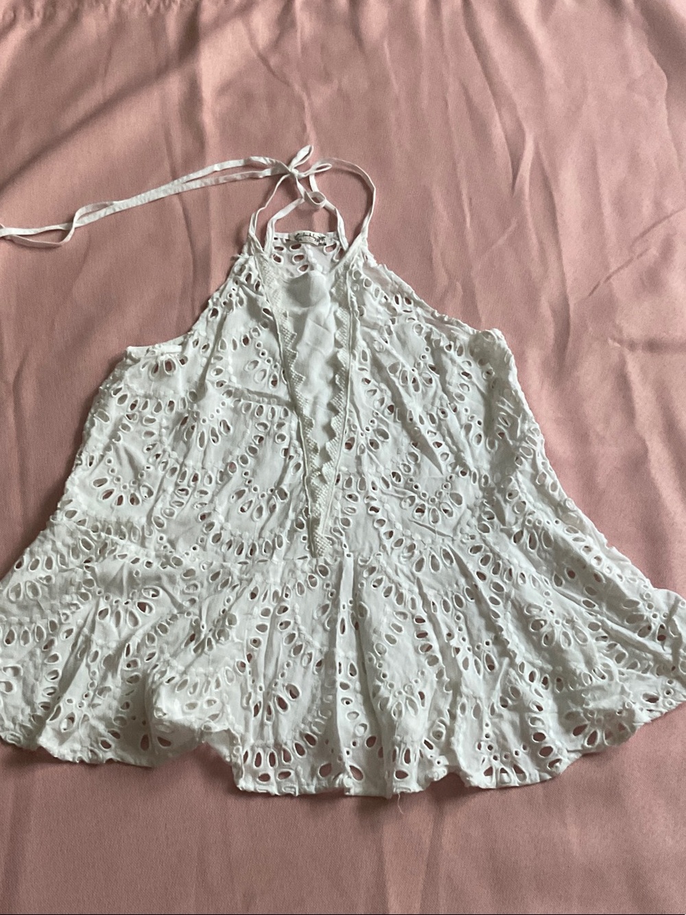 Free People White Eyelet Halter Cami